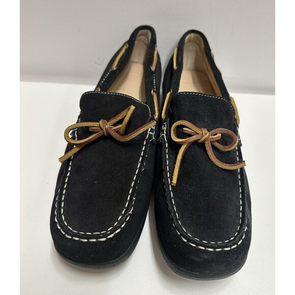 Lands End Women size 10 B black suede moccasin flat shoes style # 175254 - Picture 2 of 11